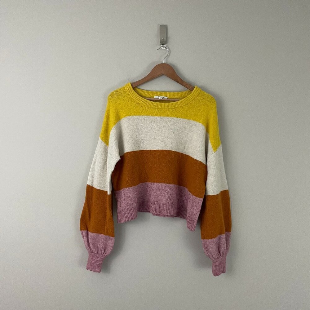 Madewell Striped Gladwell Balloon-Sleeve Pullover Sweater Size Small